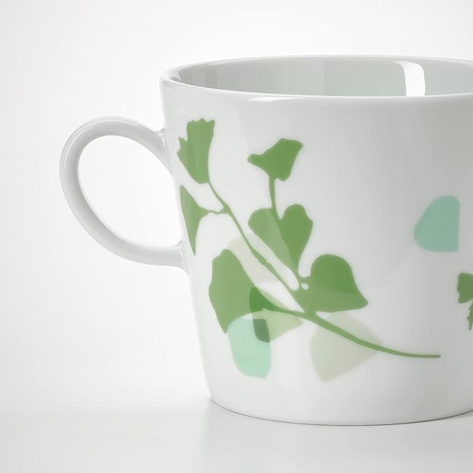 IKEA STILENLIG 33cl White Green Leaf Mug FREE SHIPPING