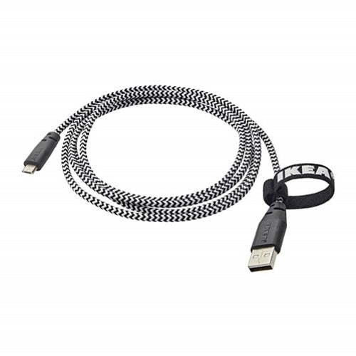 IKEA LILLHULT MICRO-USB TO USB CORD, BLACK, WHITE 1.5 M