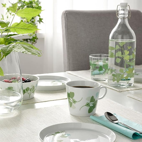 IKEA STILENLIG 33cl White Green Leaf Mug FREE SHIPPING