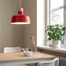 IKEA BUNKEFLO Pendant lamp, red/birch, 36 cm FREE SHIPPING