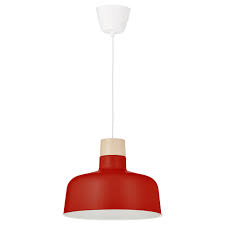 IKEA BUNKEFLO Pendant lamp, red/birch, 36 cm FREE SHIPPING