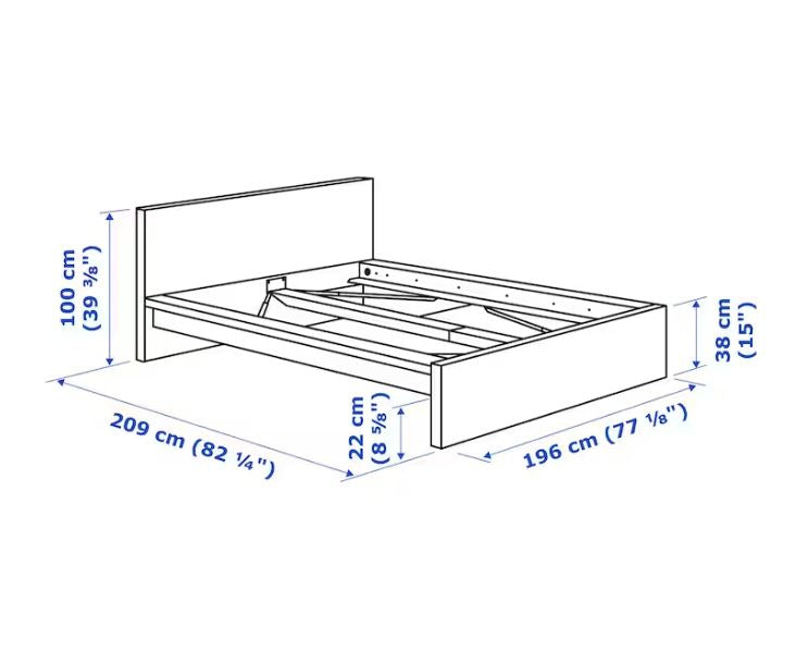 IKEA MALM Bed Frame, High, w2 Storage Boxes, Leirsund, 180×200 cm- White