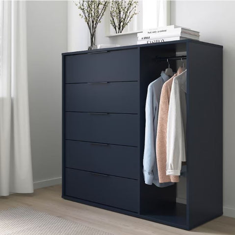 IKEA NORDMELA Chest of drawers With Clothes Rail, Storage Organizer Portable Wardrobe Closet Bedroom Dresser With Large Drawers For Free Storage, Perfect For Ideal Home, Black-Blue 119x118 cm