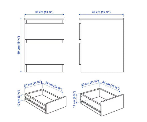 IKEA KULLEN Chest of 2 Drawers, 35x49cm- Black/Brown