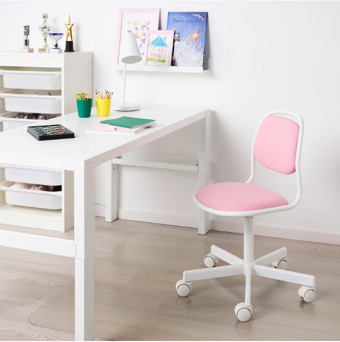 IKEA ORFJALL Children's Desk Chair, White-Vissle Pink