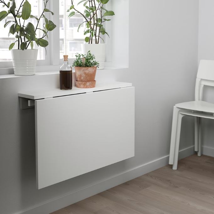 IKEA NORBERG Wall-Mounted Drop-Leaf Table, White, 74×60 cm