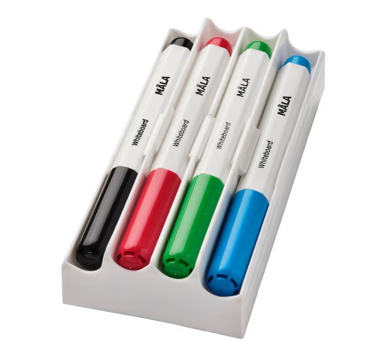 IKEA MALA Whiteboard Pen With Holder-Eraser, Mixed Colours