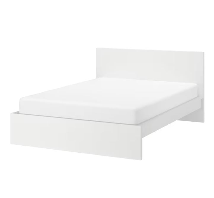 IKEA MALM Bed Frame, High, w2 Storage Boxes, Leirsund, 180×200 cm- White