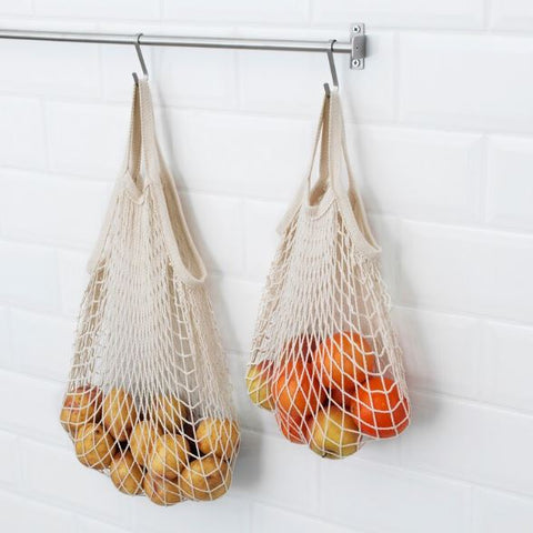 IKEA KUNGSFORS Net bag, Shopping Bag Long Handle Portable - Washable - Reusable Net Shopping Tote String Bag Organizer for Grocery Shopping, Beach, Toys, Storage, Fruit, Vegetable and Market set of 2, natural
