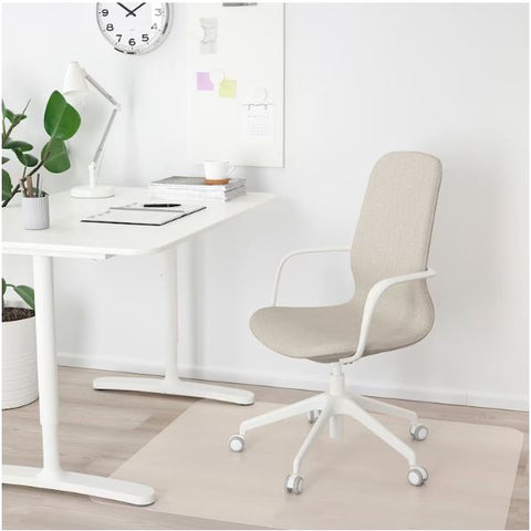 IKEA LANGFJALL Office Chair with Armrests, Gunnared Beige, White