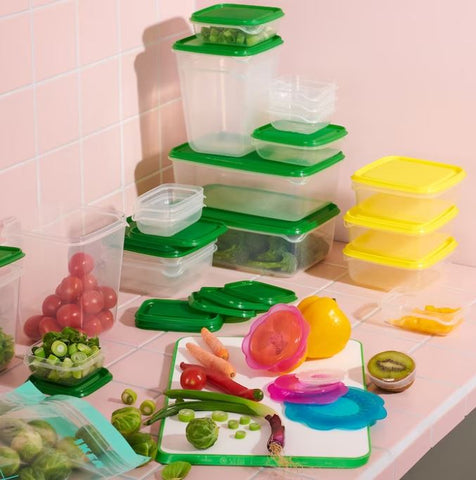 IKEA PRUTA Food Container, Set of 17, Transparent,Green