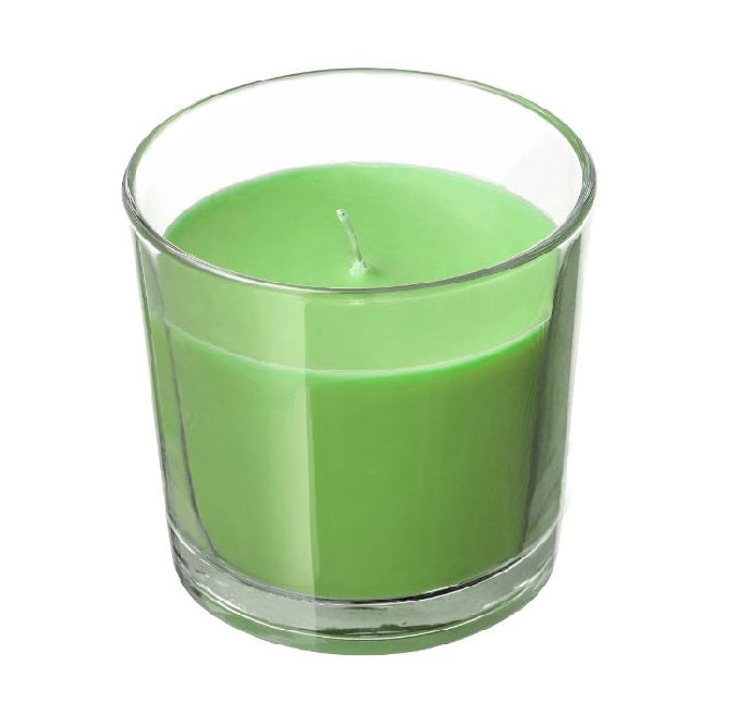 IKEA SINNLIG Scented Candle in Glass, Apple and Pear Green