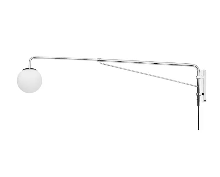 IKEA SIMRISHAMN Wall Lamp with Swing Arm Chrome-Plated-Opal White Glass