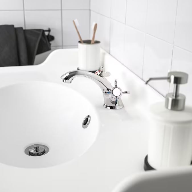 IKEA RUNSKAR Wash-Basin Mixer Tap With Strainer, Traditional Style Separate Handles Durable Surface, Chrome-Plated