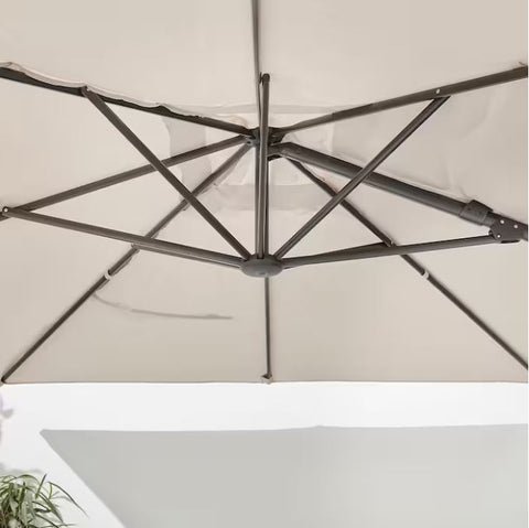 IKEA SEGLARO / SVARTO Parasol, Hanging with Base, Tilting Beige, Dark Grey, 330x240cm