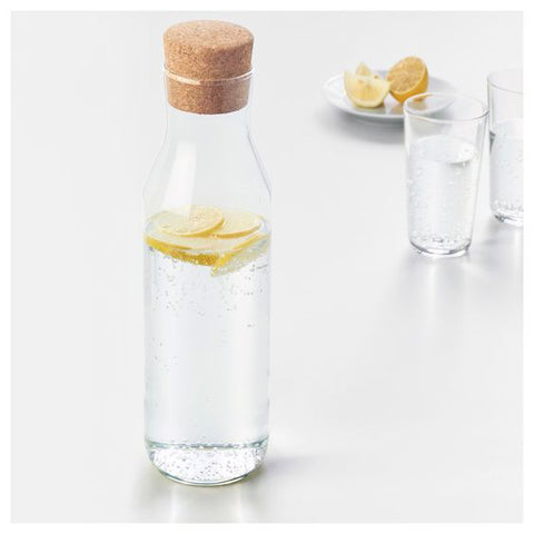 IKEA 365+ Carafe With Stopper, Water Bottle, Glass Bottle With Cork, Serving Bottle,  Clear Glass, Cork, 1 L