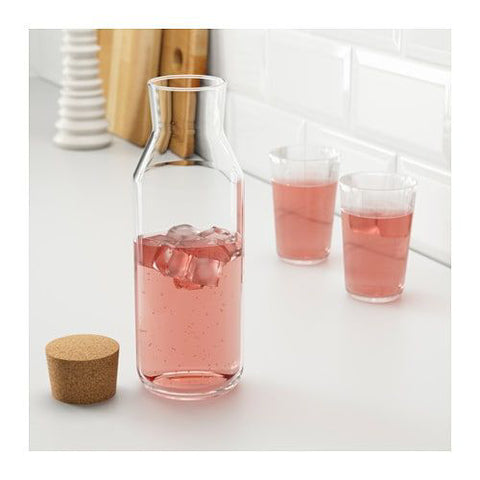 IKEA 365+ Carafe With Stopper, Water Bottle, Glass Bottle With Cork, Serving Bottle,  Clear Glass, Cork, 1 L