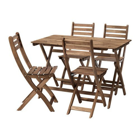 IKEA ASKHOLMEN Table & 4 Chairs, Outdoor, Grey-Brown Stained
