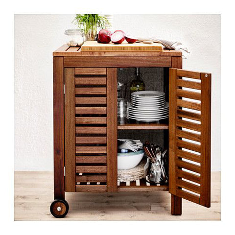 IKEA APPLARO / KLASEN Storage Cabinet, Outdoor, Brown Stained, Stainless Steel Colour, 77×58 cm
