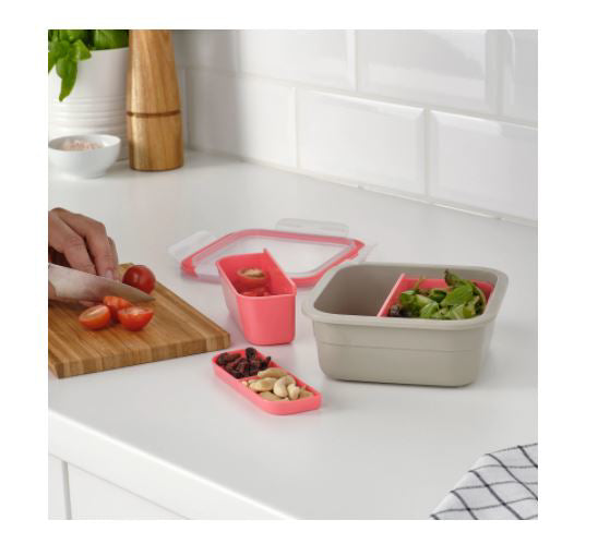 IKEA 365+ Lunch Box With Inserts, Plastic Lunch Box, Square/Beige Light Red 750 ml