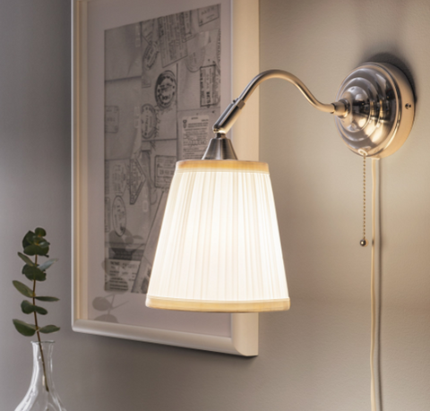 IKEA ARSTID Wall Lamp, Lighting, Wall Lights, Decorative Light, Elegant Design Lamp, Cosy Atmosphere, Nickel-Plated-White