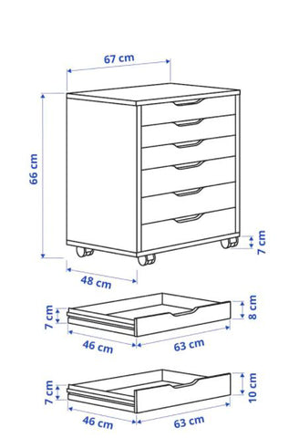 IKEA ALEX Drawer Unit on Castors, Drawer Storage For Home, Office, Easily Storage Drawer - White 67x66 cm