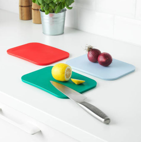 IKEA 365+ Chopping Board 3Pc Thick Cutting Boards for Kitchen Prep, Non Slip Flexible Cutting Mat Set, Dishwasher Safe, Plastic Colorful Chopping Mats for Meat ,Vegetables 22x16 cm
