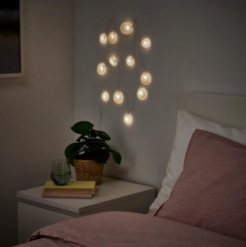 IKEA AKTERPORT LED Lighting Chain With 12 Lights, Battery-Operated - Pebbles Decorative LED Lights For Home, Room, Living Room, Hall, Parties For Every Occasion White