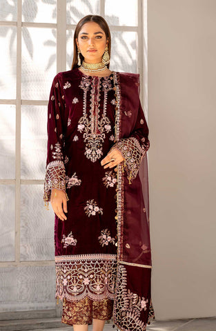 Makhmal Festive Collection Unstitched Velvet 3Pc Suit - RUBY