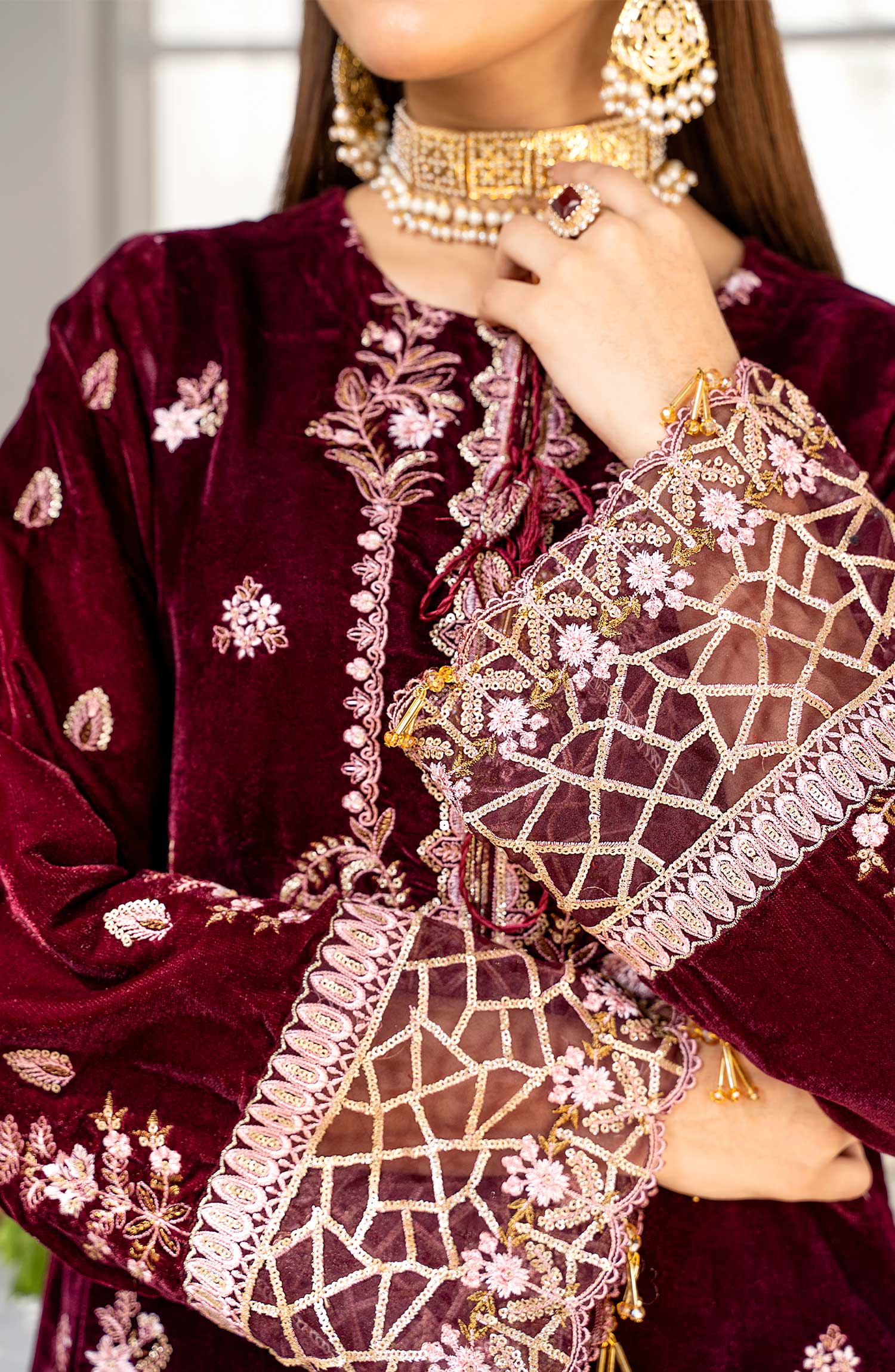 Makhmal Festive Collection Unstitched Velvet 3Pc Suit - RUBY