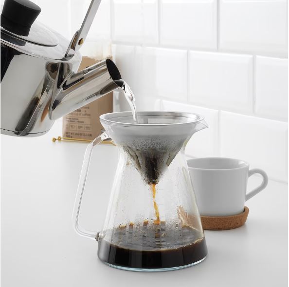 IKEA HÖGMODIG Coffee Maker for Drip Coffee, Clear Glass, Stainless Steel, 0.6 l