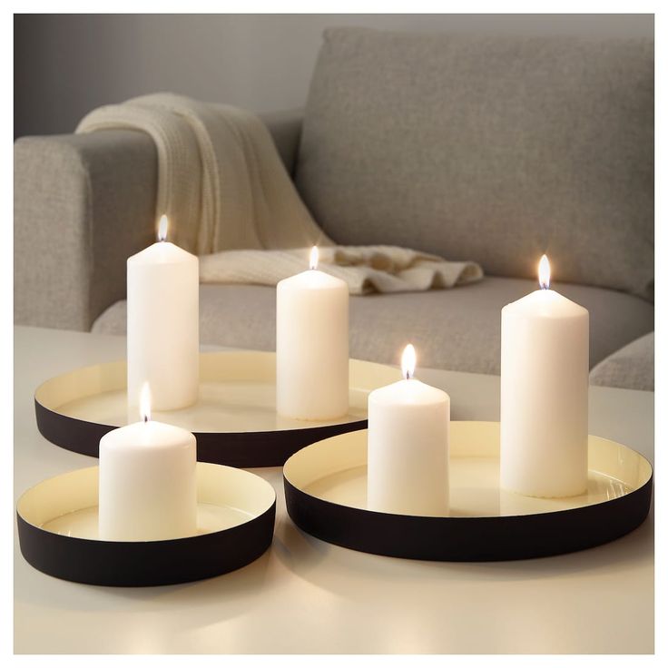 IKEA GLITTRIG Candle Dish, set of 3, Ivory, Black