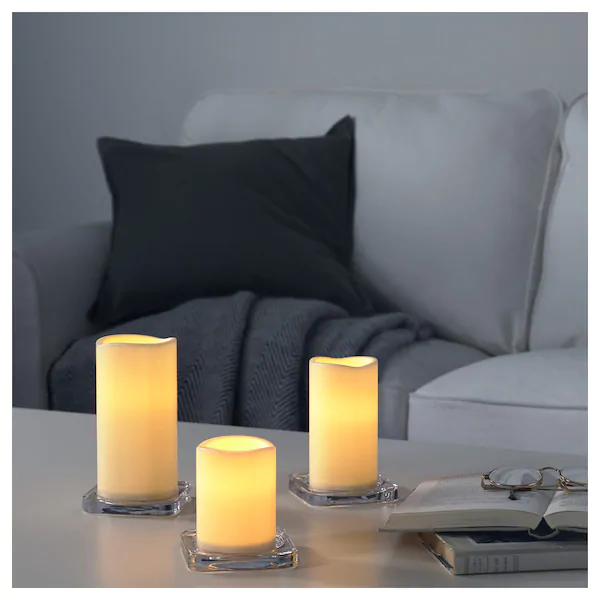 IKEA GODAFTON LED Block Candle In/Out, Set of 3, Battery-Operated/Natural