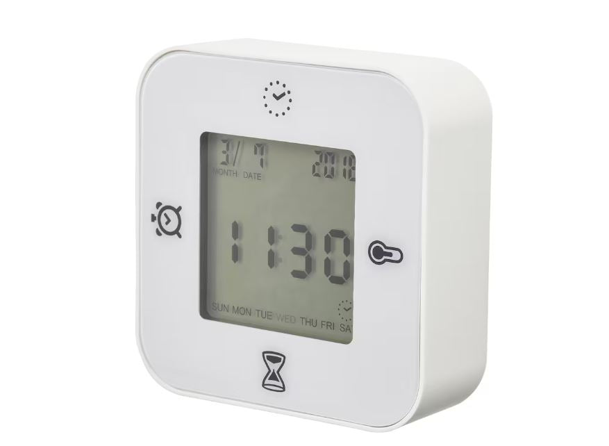 Buy IKEA KLOCKIS Clock/Thermometer/Alarm/Timer, White – Onepoint