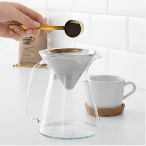 IKEA HÖGMODIG Coffee Maker for Drip Coffee, Clear Glass, Stainless Steel, 0.6 l