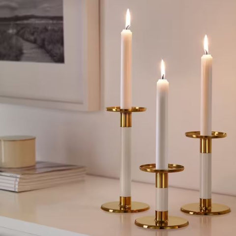 IKEA GLITTRIG Candlestick, set of 3, Ivory, Gold-Colour