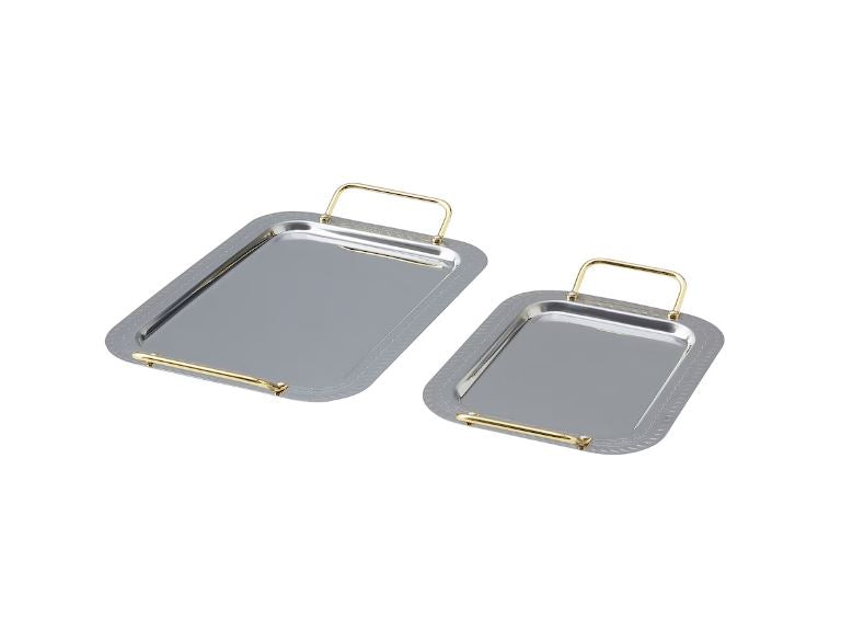 IKEA HUSBEHOV Tray, Rectangular Decorative Mirrored Serveware Platter Set of 2 Stainless Steel