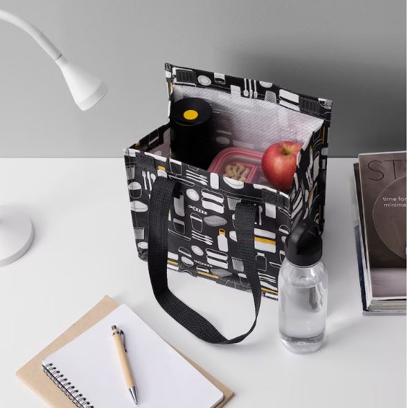 IKEA FLADDRIG Lunch Bag, Patterned Grey 25x16x27 cm