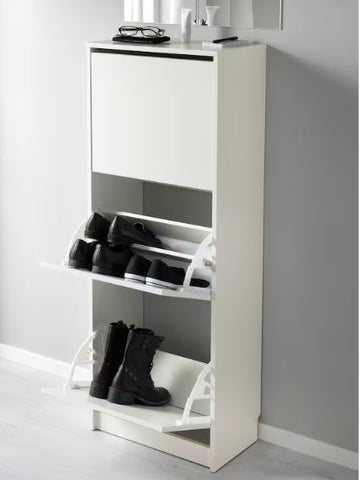 IKEA BISSA Shoe Cabinet With 3 Compartments, 49×135 cm- White