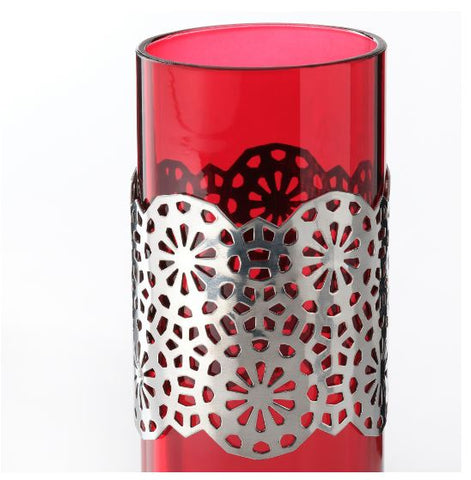 IKEA HEMBJUDEN Vase, Red-Silver-Colour, 13 cm