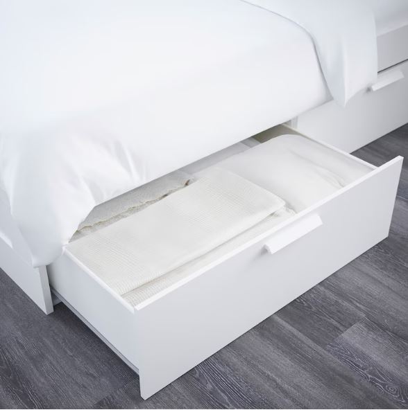 IKEA BRIMNES Bed Frame with Storage and Headboard, White, Luröy, 160x200cm