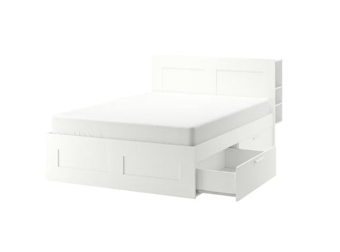 IKEA BRIMNES Bed Frame with Storage and Headboard, White, Luröy, 160x200cm