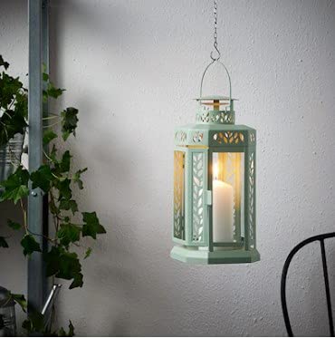 IKEA ENRUM Lantern For Block Candle In/Outdoor Green 27 cm