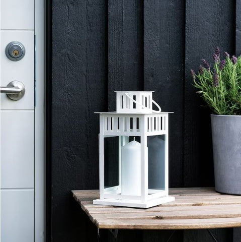 IKEA BORRBY Lantern For Block Candle, in-Outdoor White-28 cm