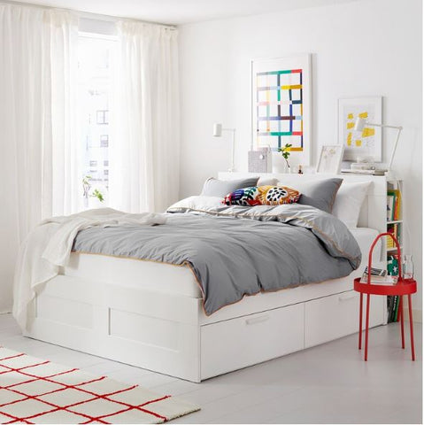IKEA BRIMNES Bed Frame with Storage and Headboard, White, Luröy, 160x200cm