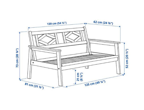 IKEA BONDHOLMEN 2-Seat Sofa Outdoor 139x81x73 cm Grey