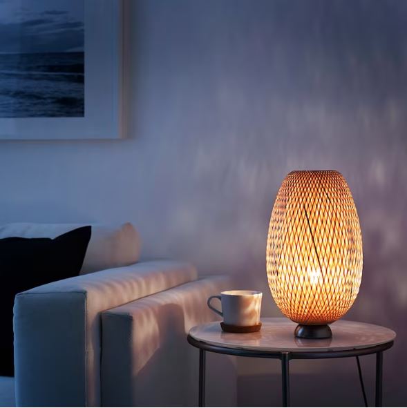 IKEA BOJA Table Lamp, Nickel-plated, Rattan Bamboo