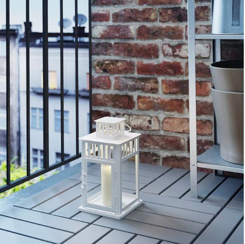 IKEA BORRBY Lantern For Block Candle, in-Outdoor White-28 cm