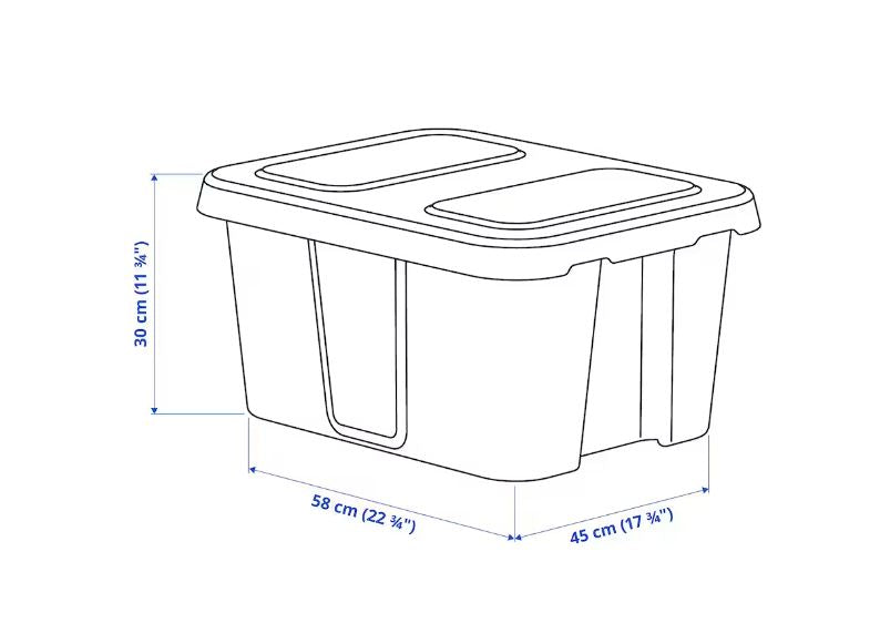 IKEA KLAMTARE Box with lid, in/outdoor, Stackable and Waterproof Box 58x45x30 cm - Dark Grey