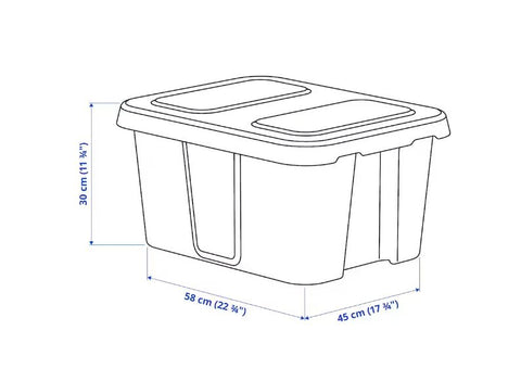 IKEA KLAMTARE Box with lid, in/outdoor, Stackable and Waterproof Box 58x45x30 cm - Dark Grey